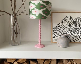 Pantalla Ikat de seda y lino verde y rosa / Lámpara de mesa de tambor hecha a mano / Pantalla de techo / Pantalla colgante / 30 cm, 40 cm, 50 cm