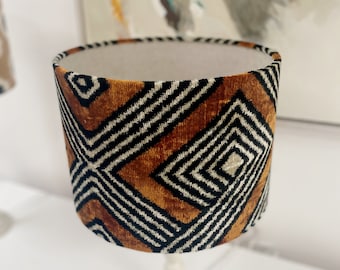 Black and Rust Silk Velvet Ikat Lampshade / Handmade Drum Table Lamp / Ceiling Lampshade / Pendant Lampshade / 30 cm, 40 cm, 50 cm