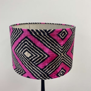 Black and Pink Silk and Linen Ikat Lampshade / Bespoke Pendant Lamp / Ceiling Lampshade / Pendant Lampshade / 40 cm