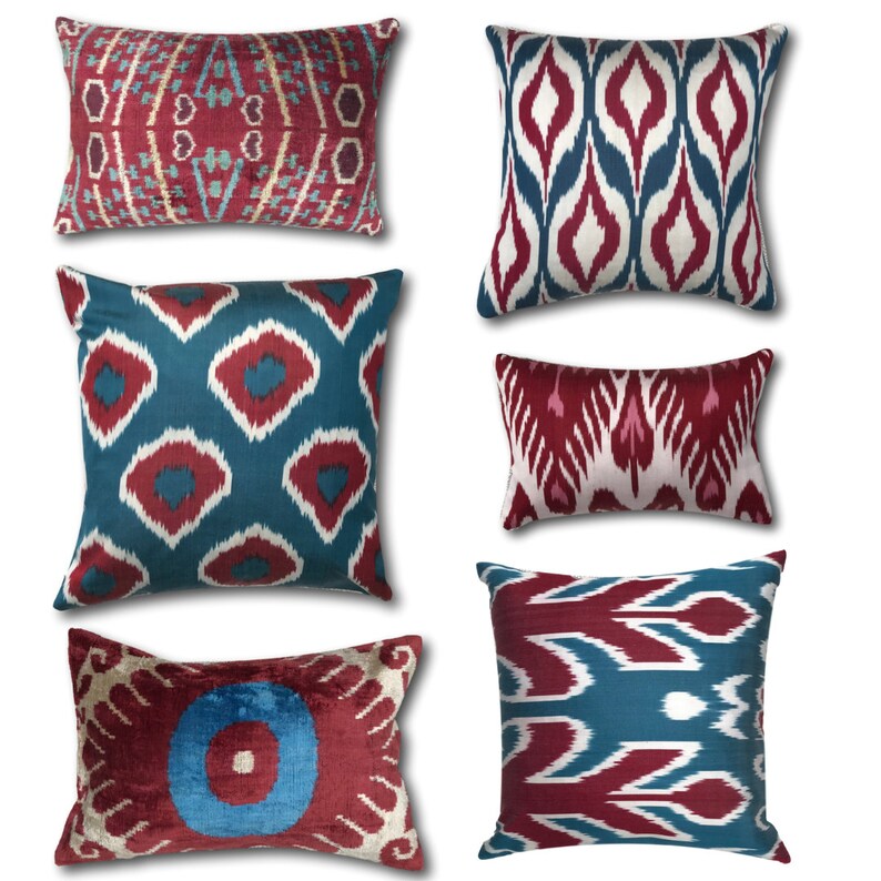 Blue and Red Silk Ikat Cushion Pillow Cover 50 X 50 Cm Etsy