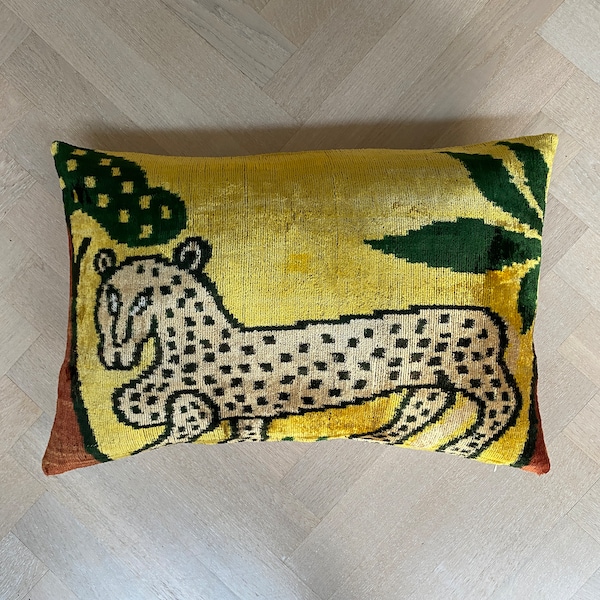 Tijgerkussenhoezen, fluwelen Ikat-kussenhoes, decoratieve kussensloop van 40 x 60 cm