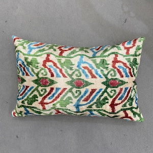 Fundas de cojín Ikat de terciopelo de seda verde y rosa, funda de almohada Bolster, 40 x 60 cm
