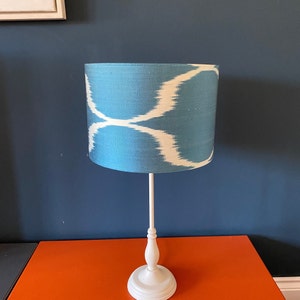Blue Silk and Linen Ikat Lampshade / Handmade Drum Table Lamp / Ceiling Lampshade / Pendant Lampshade / 30 cm, 40 cm, 50 cm