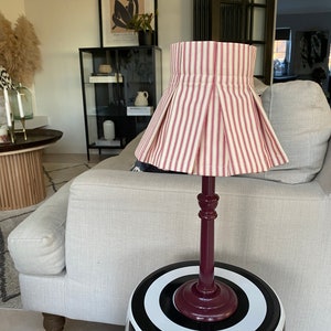Pleated Lampshade | Box Pleat Lampshade | Raspberry Red Ticking Fabric Handmade Lampshade, Table Lampshade, Country home decor, House Gift