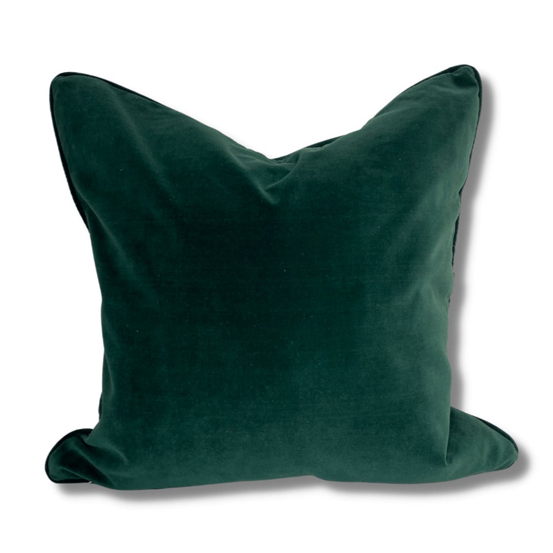 Green Velvet Cushion Covers, 50 X 50 Cm, Emerald Green With Piping