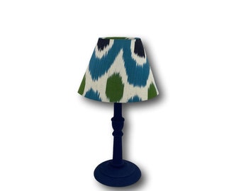 Small Ikat Lampshade / Handmade Empire Table Lamp / House Gift / Bedroom Decor / Bespoke Lampshade with Blue and Green Silk Ikat
