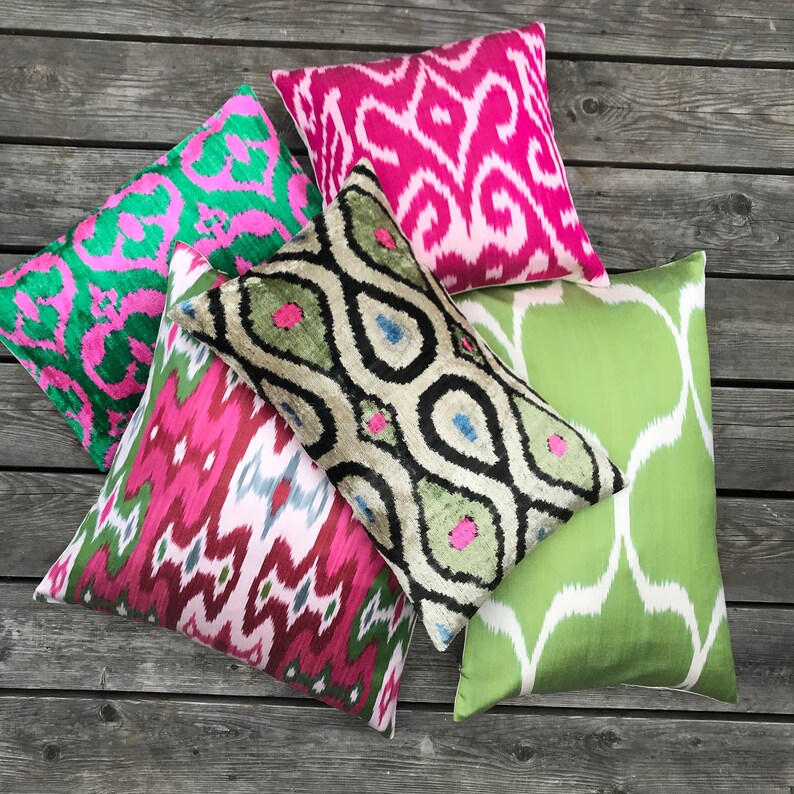 Cushion Covers Velvet Cushion Pillow Green Velvet Ikat Etsy