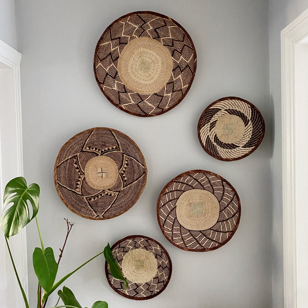 A set of 5 Large Tonga Wall Baskets, Binga African Wall Hanging Baskets, Boho Wall Baskets, Boho Home Decor