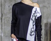 NEW One Shoulder Skull Print Shirt Extravagant Long Sleeve Shirt Asymmetrical Shirt Summer Sports Top by Silvia Monetti