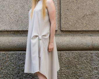 White asymmetric bunched up midi dress | High low dress | Dress with hoops by Silvia Monetti