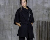 Belted black coat Wool coat Woollen short coat Short warm coat Trendy warm coat by Silvia Monetti