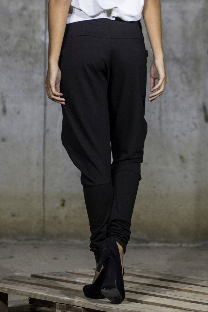 Black Extravagant Harem Pants Drop Crotch Tapered Pants Etsy