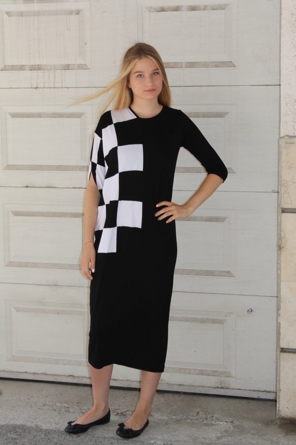 Black and White Maxi Checkers Dress Asymmetric Long Dress Etsy