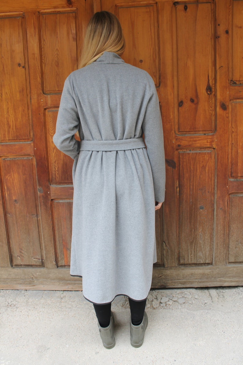 Grey Woollen Long Coat Gray Belted Coat Wool Coat Wavy - Etsy