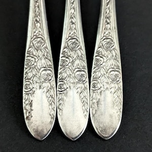 1937 ROSE & LEAF Silver Plate Flatware, Vintage Ornate Floral National Silver Co Silverware, Replacements, Kitchen Dining, Jewelry, Gift