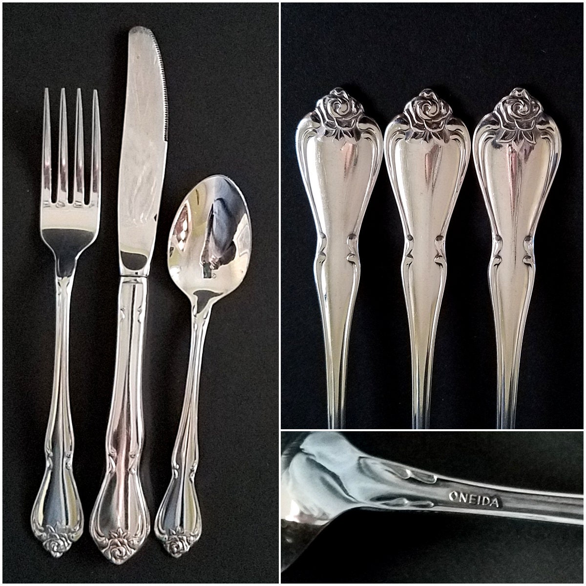True Silverware Vintage ARBOR ROSE-TRUE Rose Stainless Flatware Silverware, Oneida ...