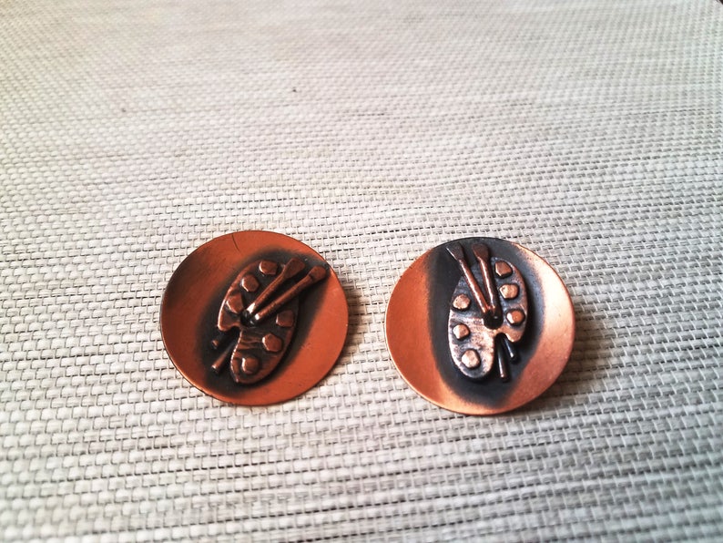 Layered Copper Painters Palette Pendant /& Earrings Vintage Artist Necklace