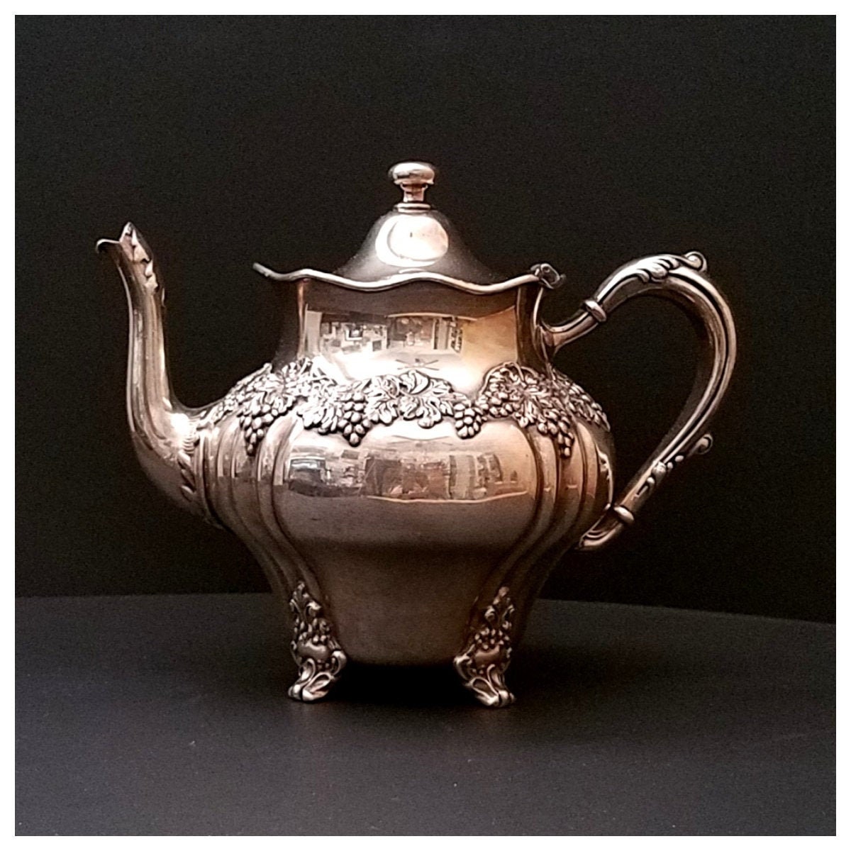 Vintage Ornate Silver Plate Teapot Grape & Leaf Motif St 