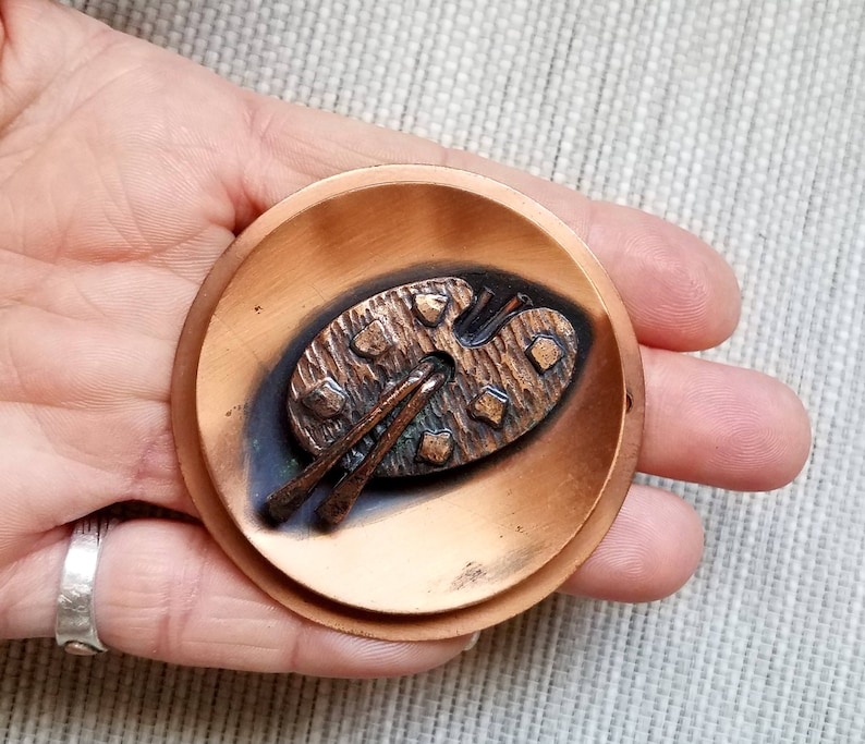 Layered Copper Painters Palette Pendant /& Earrings Vintage Artist Necklace