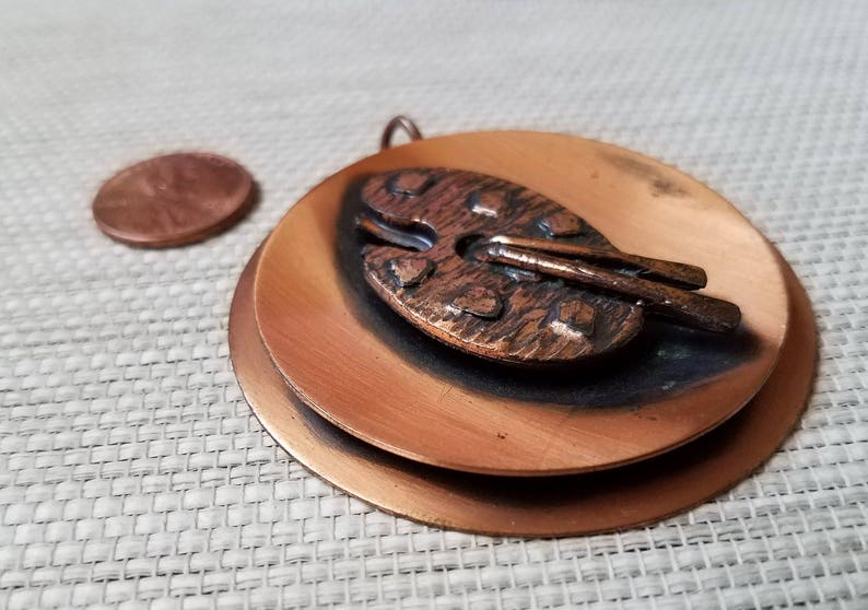 Layered Copper Painters Palette Pendant /& Earrings Vintage Artist Necklace