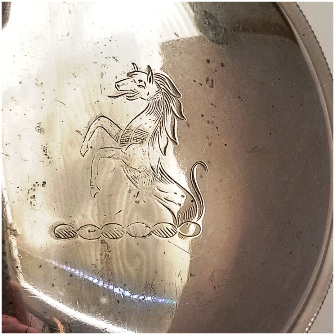 Vintage Silver Plate Horse Silent Butler Crumb Catcher