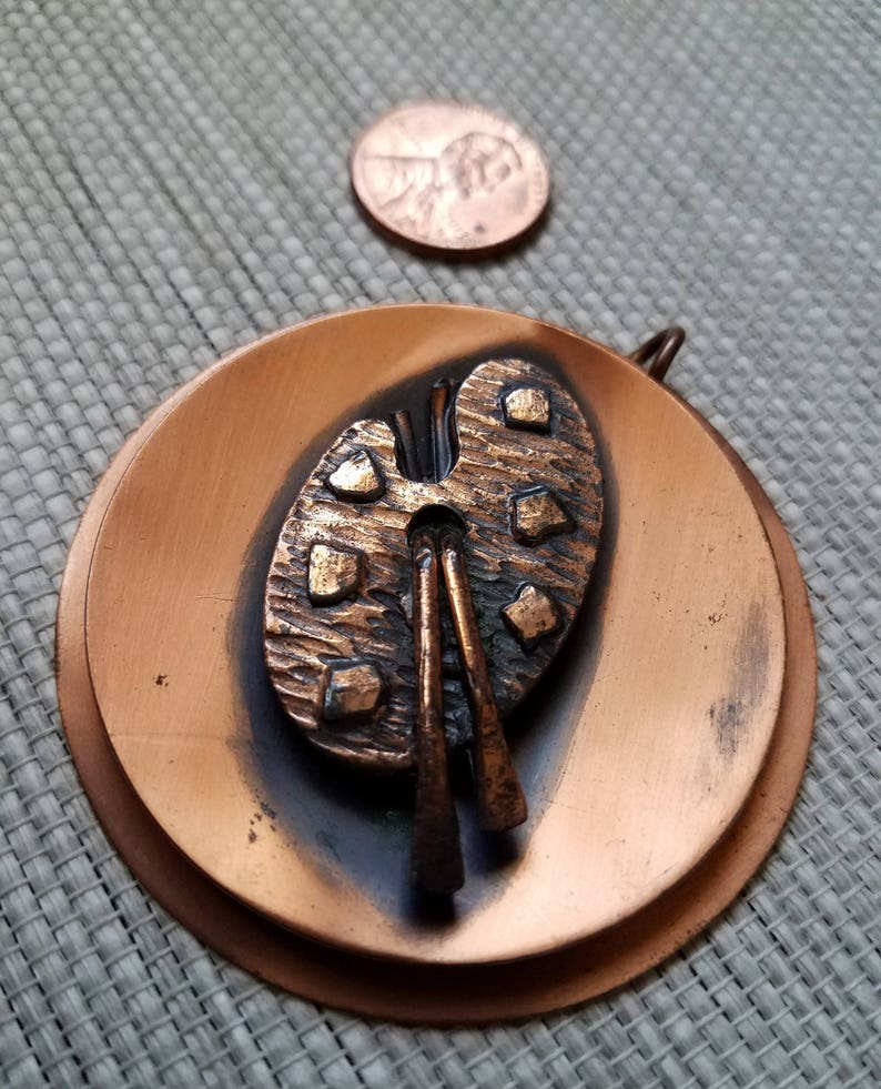 Layered Copper Painters Palette Pendant /& Earrings Vintage Artist Necklace