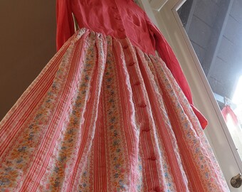 Vintage Abendkleid | 1960er 1970er Jahre Prärie Kleider | Maxi-Länge Shirtkleid | Polkadot Brautjungfer Kleid | Florale Boho Kleider
