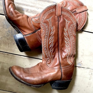 Vintage Tony Lama Cowboy Boots in Aged to Perfection Brown Leather
