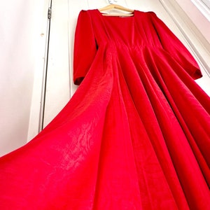 Red Satin Vintage Dress By Jaeger With Fit + Flare Silhouette + Full Twirly Skirt