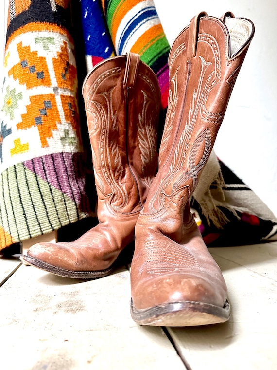 Vintage Cowboy Boots by Tony Lama in Perfectly Distressed  display picture 2