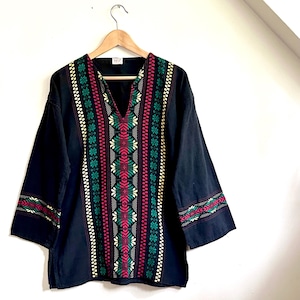 Handmade Huipil Tunic With Vivid Embroidery on 100% Cotton