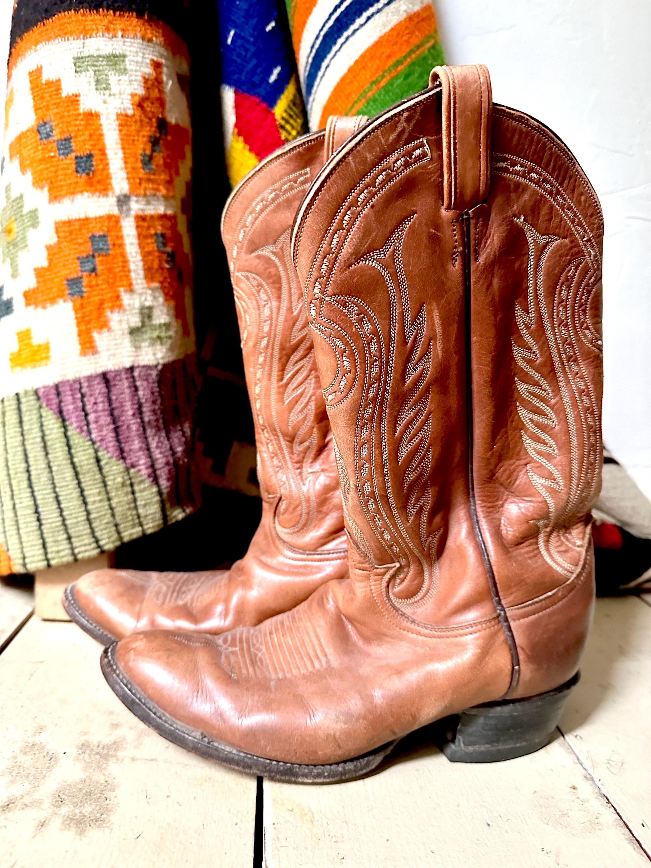 Vintage Cowboy Boots by Tony Lama in Perfectly Distressed Brown