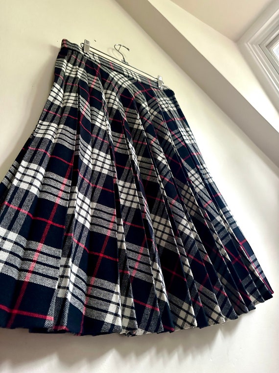 Vintage Plaid Skirt | Plaid Pleated Skirts | Midi 