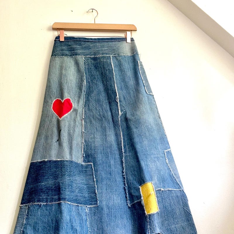 Pocket Patchwork Slit A-line Denim Cargo Skirt