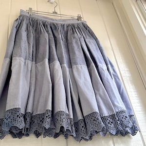 Vintage French Workwear Skirt or Petticoat With Hand Crochet Lace Trim + Extra Full Silhouette