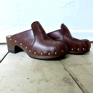 Vintage Clogs in Brown Leather With Wooden Sole by European Brand Cori-Shoe