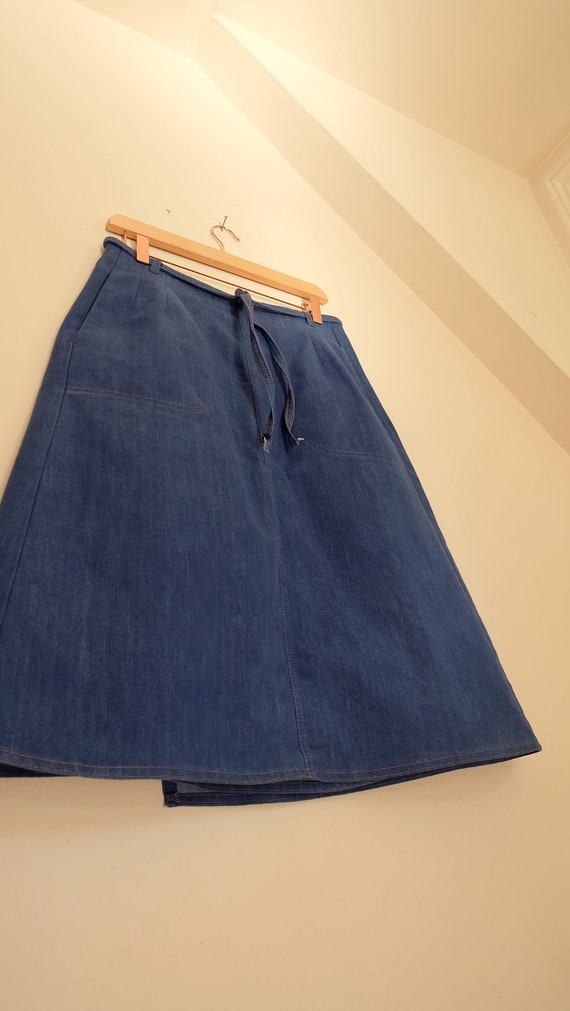 Vintage Denim Wrap Skirt | 70s Jean Skirts | 1970s