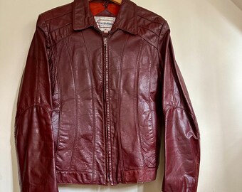Vintage Leather Moto Jacket | Lightly Distressed Motocycle Leather Jackets | Burguny Genuine Leather