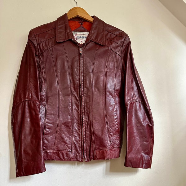 veste de moto en cuir vintage | Vestes en cuir de moto légèrement en détresse | Cuir véritable bordeaux