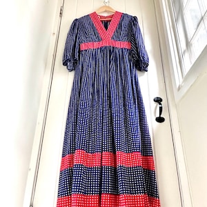 Vintage Dress With Petite Daisy Print in Red White + Blue Calico Cottons