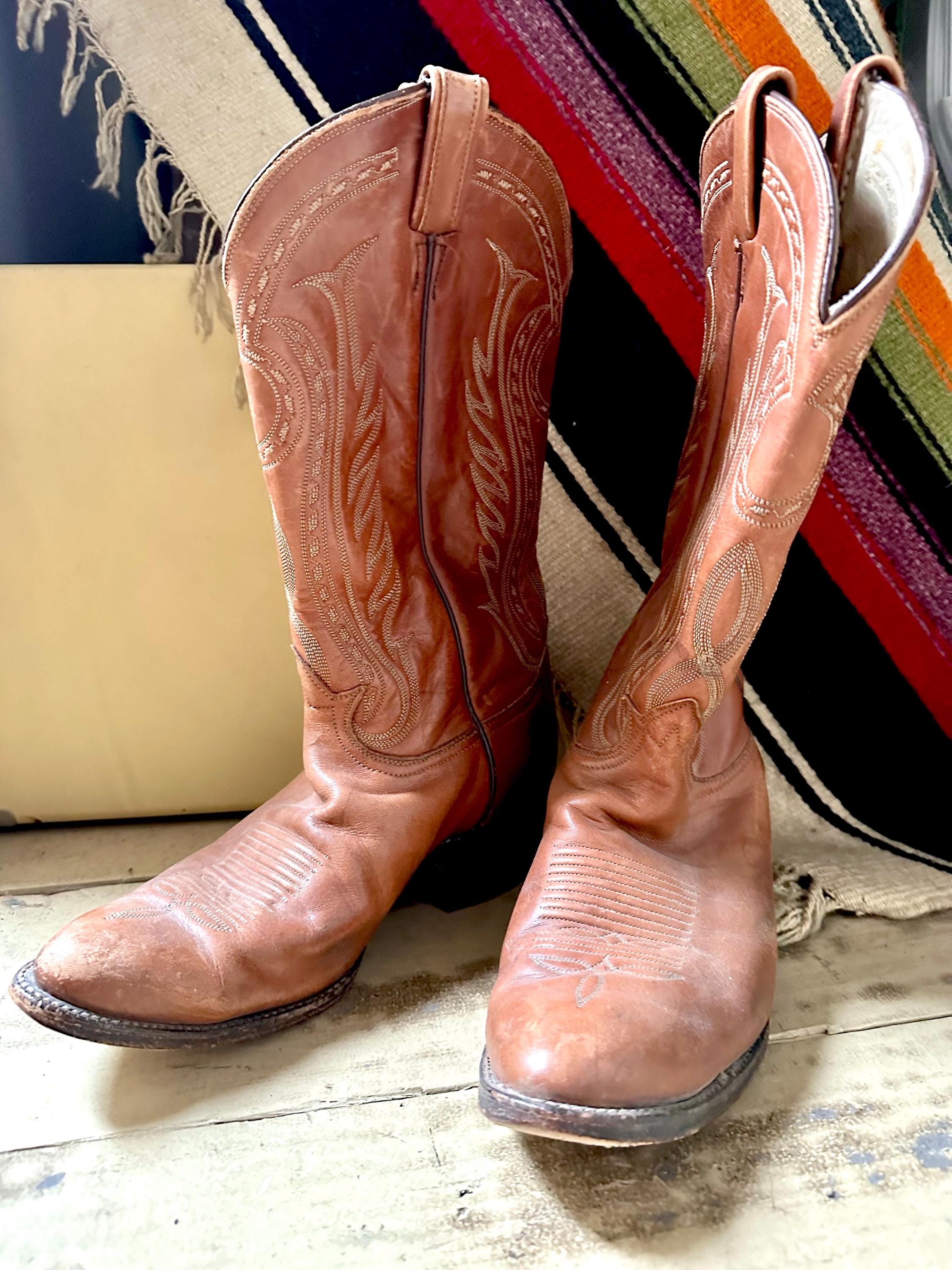 Vintage Cowboy Boots by Tony Lama in Perfectly Distressed Brown