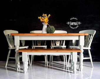 Farmhouse Dining Table  and chairs - 5ft Table - with  Bench - Kitchen Table- Christmas
