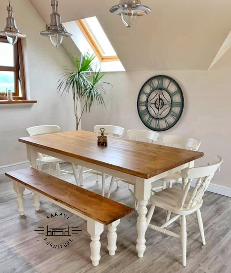 Farmhouse Dining Table and Chairs - 6ft Table - With Bench - Kitchen - Christmas - Etsy