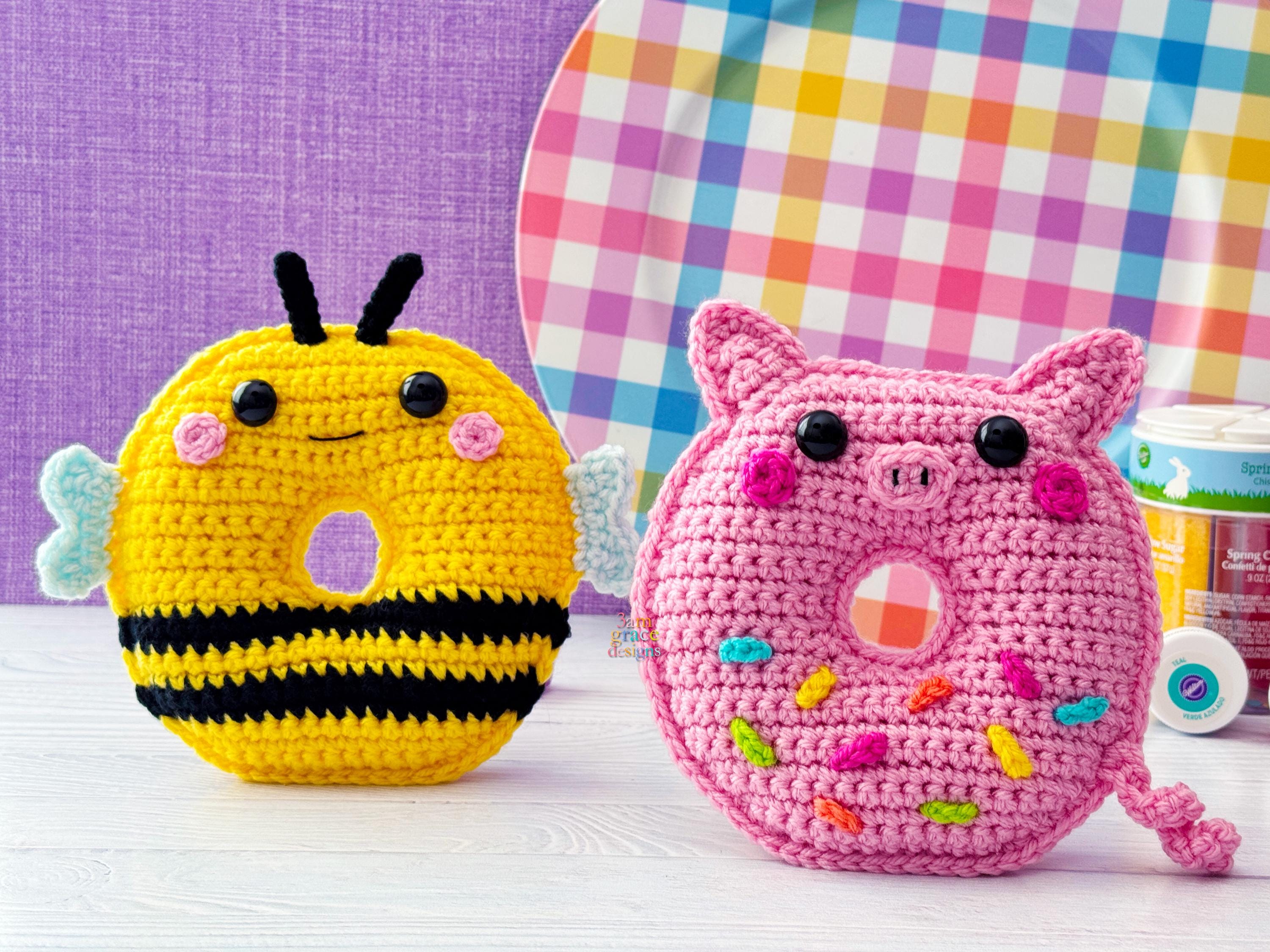 35 Donut Crochet Patterns for Sweet Amigurumi, Plushies, and Giftable Treats 21 Mini Bee & Pig Donut Amigurumi Plushie Crochet