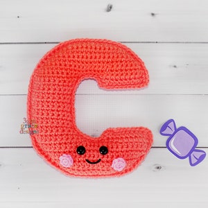 Patrón de crochet con la letra C minúscula, patrón de amigurumi con la letra C, patrón de crochet con el alfabeto, patrón de amigurumi con el alfabeto, muñeco de trapo con la letra C