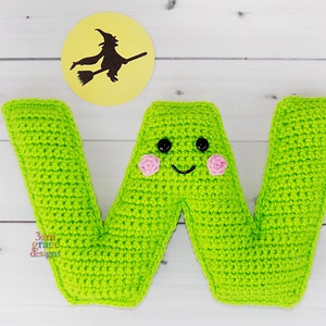 Padrão de crochê com letra W minúscula, padrão de amigurumi com letra W, padrão de crochê com alfabeto, padrão de amigurumi com alfabeto, letra W Cuddler
