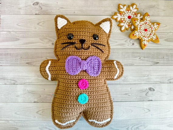 Gingerbread Kitty Amigurumi Plushie Crochet Pattern Kawaii Cuddler Ragdoll PDF Digital Download