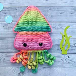 Modello di calamaro all&#39;uncinetto, modello di calamaro Amigurumi, coccolone Kawaii di calamaro, bambola di pezza di calamaro, bambola di pezza di calamaro, coccolone di calamaro