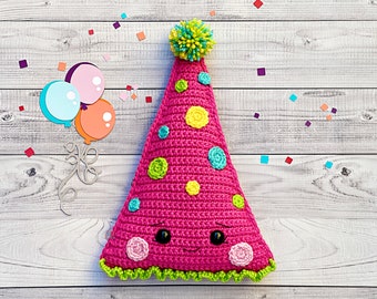 Chapéu de festa de aniversário Amigurumi Plushie Crochet Padrão Kawaii Cuddler Ragdoll PDF Download digital