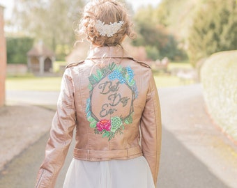 Handpainted faux leather wedding jacket, Wifey jacket